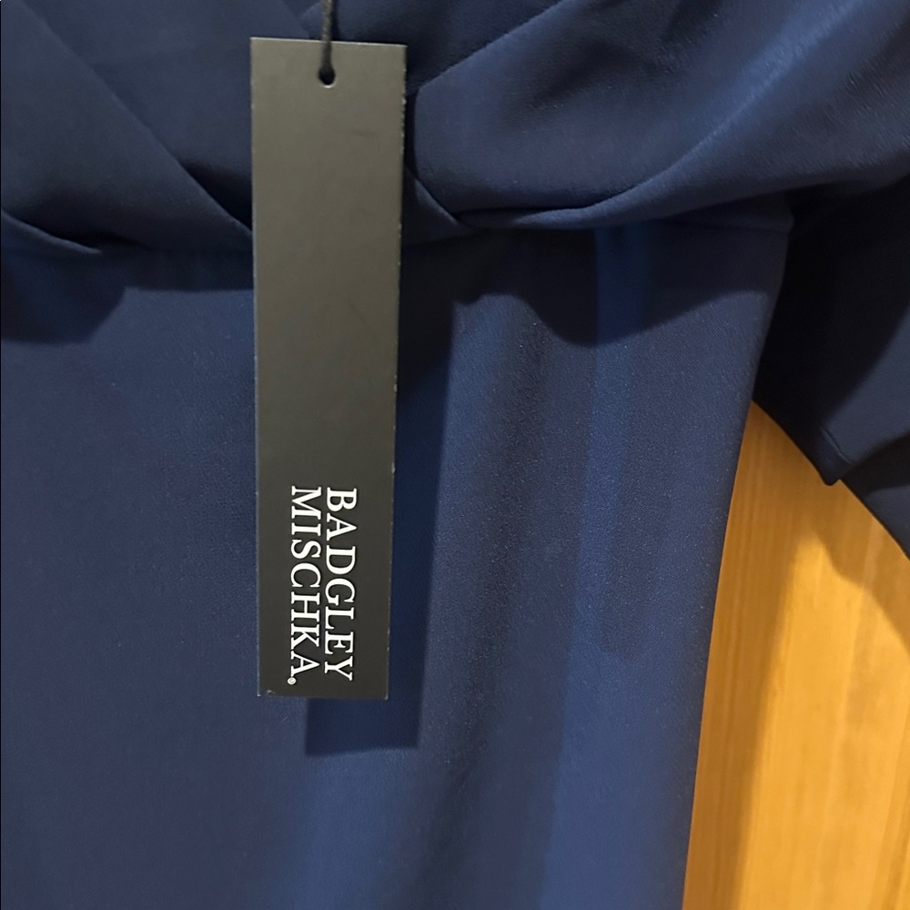 Badgley Mischka Navy Evening Gown Size 10 NWT Maxi Drapes Formal Maxi Dress - Picture 7 of 9